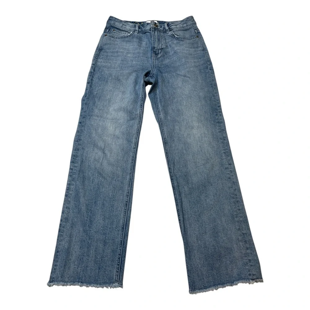 Kate Spade Straight High Waist Ooh La La Crop Raw Hem Blue Denim Jeans Size 26
